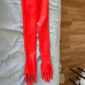 Red latex womens costume gloves
